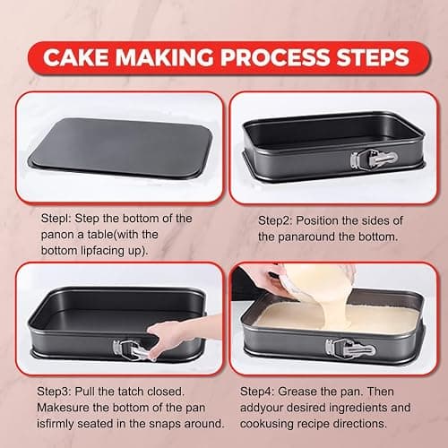 Square Springform Cake Pan 9.5inch,10inch,11inch, Set of 3 non stick leakproof cake baking pans with removable bottom thumbnail 3