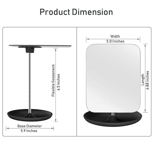 LFOYOU Table Vanity Mirror with Stand - Makeup Mirror for Desk - Adjustable Flexible Gooseneck, 360°Rotation Folding Portable Bathroom Shaving Cosmetic Mirror Square - Black thumbnail 2