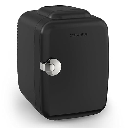 CROWNFUL Mini Fridge, 4 Liter/6 Can Portable Cooler and Warmer Personal Fridge for Skin Care, Cosmetics, Food,Great for Bedroom, Office, Car, Dorm, ETL Listed (Black) - Image 1