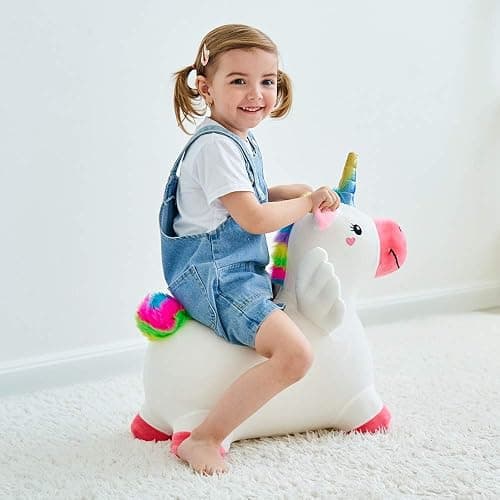Bouncy Pals Toddler Unicorn Hopper Toy Girl Gift, Outdoor Ride Animal Horse | Kids Inflatable Bouncing Hopping Toy, Baby Plush Bouncer, Birthday Gift for 18 Month 2 3 4 Year Old Child Indoor Yard Outside thumbnail 9