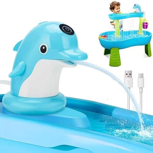 Dolphin Water Table Pump Toy for Kids - Battery Powered, 3-Hour Non-Stop Play - Summer Water Fountain Play Table with Dolphin Design (Blue) - Image 1