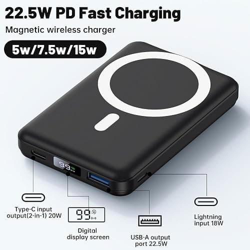 YAGOPAL Magsafe Power Bank 10000mAh Magnetic Wireless Power Bank with Foldable Stand and LED Display Portable Charger 22.5W PD Fast Charging Battery Pack For iPhone 17/16 /15/14/13/12 Mini Pro/Pro Max thumbnail 2