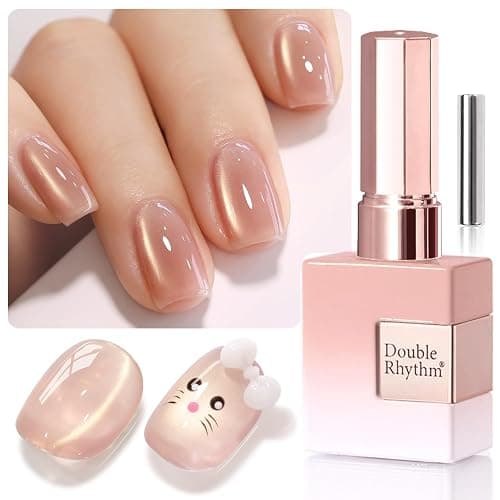 Double Rhythm 0.5 Oz Cat Eye Gel Polish with Magnet Same Color Same Bottle Holographic Glitter Shimmer Translucent Color Salon 15 ML Magnetic Nail Art (Glass Nude-MC1177) - Image 1