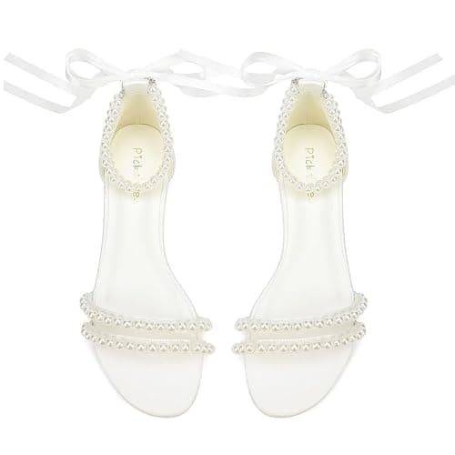 Pearl Flats Bridal Sandals Wedding Flats for Bride Open Toe Beach Wedding Shoes thumbnail 2