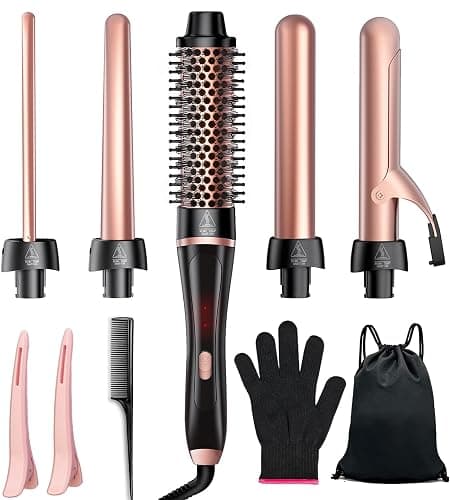 5 in 1 Curling Iron, Hair Curling Wand Set Thermal Brush 4 Interchangeable Ceramic Curling Wands (0.5'-1.8') Fast Heat Up Dual Voltage Christmas Birthday Hair Tool Gifts for Women Travel - Image 1