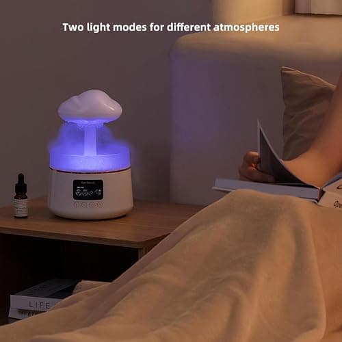SH-RuiDu Rain Drop Humidifier for Bedroom, 2 in 1 Mushroom Cloud Lamp Humidifier, 300ml Aroma Essential Oils Diffuser with 7 Colors LED Lights and Rain Drop Sound for Sleeping, Mood Relaxing thumbnail 5
