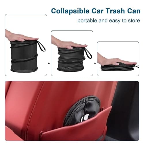 Kincown Car Trash Can, 2 Packs Mini Collapsible Pop-up Car Garbage Can, Waterproof Hanging Car Trash Bag with Velcro, Car Trash Bin, Black thumbnail 2