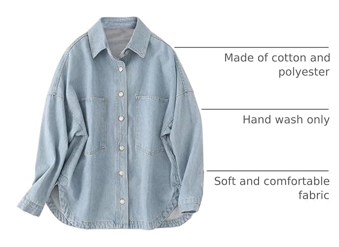 Women Denim Jacket Shacket Long Sleeve Oversize Boyfriend Jean Jacket Shirt thumbnail 4
