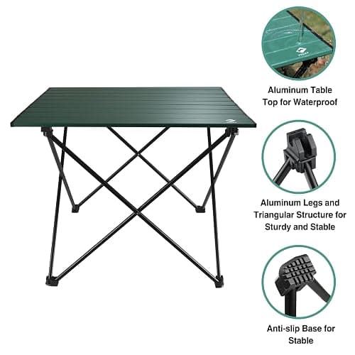 VILLEY Folding Camping Table, Portable Camp Table, Ultralight Aluminum Compact Side Table, Foldable Lightweight Table with Carry Bag for Outdoor Cooking, Picnic, Beach, Travel, Indoor-Green-Medium | Lightweight & Portable, Aluminum Folding Table with Carry Bag for Camping, Outdoor Cooking, Beach, Picnic, Boat & Travel thumbnail 5