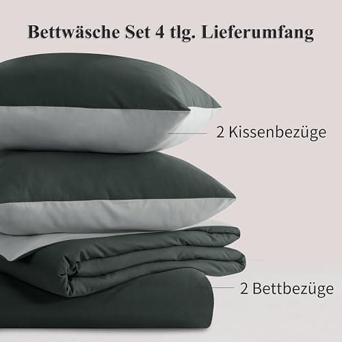 RUIKASI Bettwäsche 135x200 4teilig Anthrazit Grau - Wendebettwäsche Bettbezug 135 x 200 mit Reißverschluss, Oeko-TEX Mikrofaser Bettwäsche Sets, Weich und Bügelfrei thumbnail 7