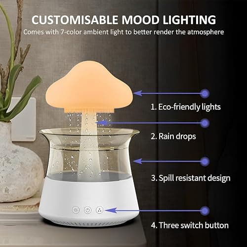 HIERTAOP Rain Cloud Humidifier Water Drip, 2 in 1 Rain Cloud Diffuser, Rain Drop Humidifier, Aromatherapy Essential Oil Diffuser thumbnail 3
