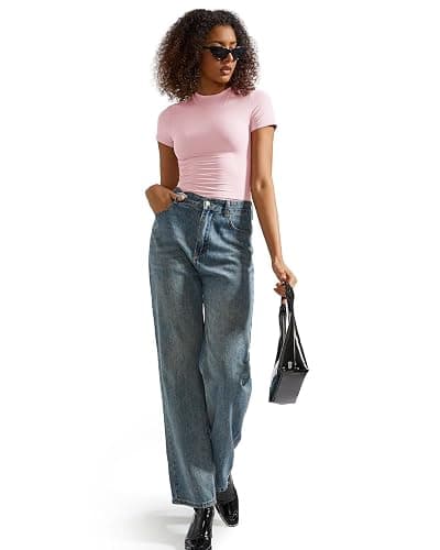 SUUKSESS Women Double Lined Fitted Basic Tee Crew Neck Short Sleeve Y2K Crop Top thumbnail 6