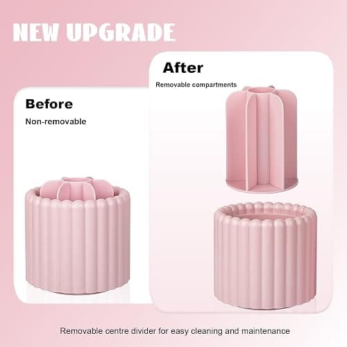 Rotating Makeup Brush Holder Organizer with Removable Dividers, Pink | 7 Slots Make Up Brush Organizer 360 Spinning Cosmetic Storage Pen Holder for Desk, Vanity, Dresser thumbnail 4