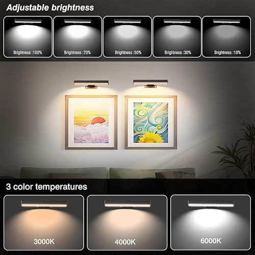 4Pack Wireless Picture Light with Remote,Battery Operated Wall Sconces for Wall Decor,3 Color Timer&Dimmable Paintings Light LED Art Display Lamp Picture Frame Light for Artwork Posters Gallery-Black thumbnail 2