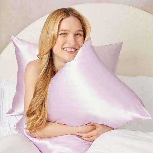 Kitsch Satin Pillowcase with Zipper for Hair & Skin, Softer Than Silk Pillow Cases Queen, Wrinkle-Free, Smooth and Cooling Satin Pillow Covers, Standard Size 19"x26" - Lavender thumbnail 8