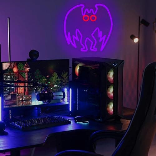 FuugZze Mothman Neon Signs for Wall Decor Neon Lights for Bedroom,Mothman Halloween Led Signs for Bedroom Wall Party Birthday Christmas Gifts USB Light Up Sign for Office Man Cave Gothic Home Decor thumbnail 7