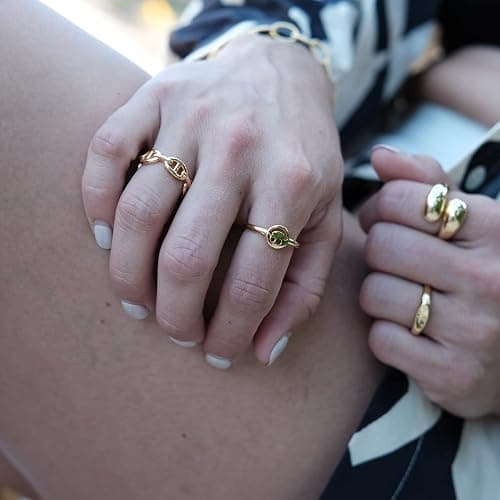 LEMON GRASS Gold Chain Link Ring | Chunky Curb-Link Open Ring | Stackable Thick Chain Simple Open Circle Band Adjustable thumbnail 3