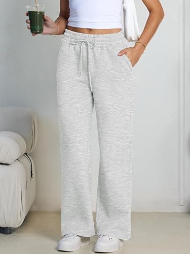 Trendy Queen Womens Wide Leg Fleece Lined Sweatpants Winter Baggy Lounge Travel Pants Fashion Outfits 2025 Joggers Clothes thumbnail 2
