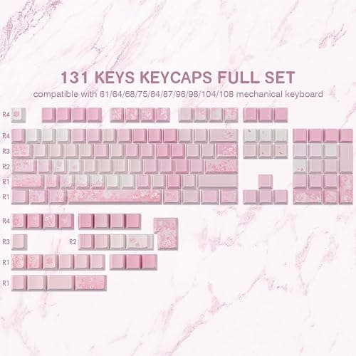 Tsungup Keycaps Cherry Blossom Tie-Dye Keycap Set-Custom PBT Pink Keycaps | Sakura Gradient Side Print, 131 Keys DoubleShot Key caps Cherry Profile Keyboard Key caps for Mechanical Keyboards thumbnail 2