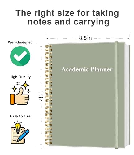 Academic Planner for 2026 or Anytime - 8.5" x 11" Undated Weekly Student Planner For Homeschool, High School, College & Nursing Students, 200 Pages, Green thumbnail 3