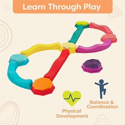 B. toys – Balance Beam for Kids – Musical Games & Activities – 5 Sensory Stones, 8 Wavy Beams & 1 Musical Pod – Indoor & Outdoor Active Play – 3 Years + – Balance & Groove Set thumbnail 7