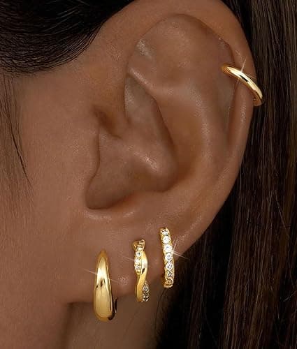Jstyle Small Gold Hoop Earrings for Women, Hypoallergenic & Lightweight Huggie Earring Non Tarnish Trendy 14K Gold Plated Earrings Cartilage Earring Sets for Multiple Piercing thumbnail 8