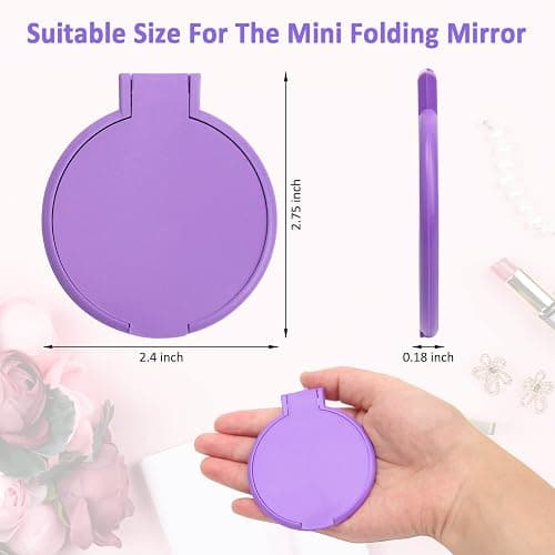 Windspeed 12P Mini Folding Mirror Round Compact Mini Handheld Makeup Mirror | 2.4in Small Size, Multi-Colors, Portable for Pocket Small Purse Storage, Nice Beauty Tools for Women Girls Travel Daily Use thumbnail 3