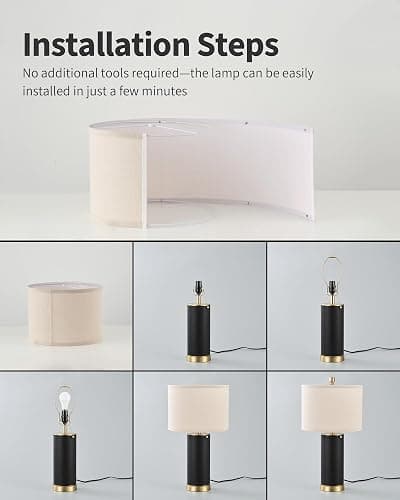KDG 23.4" Black PU Leather Table Lamps for Living Room Set of 2, 3 Level Brightness LED Modern Home Decor Fabric Lampshade Desk Lamp Lighitng for Bedroom, Bedside, Farmhouse, Nightstand, Night Light thumbnail 7