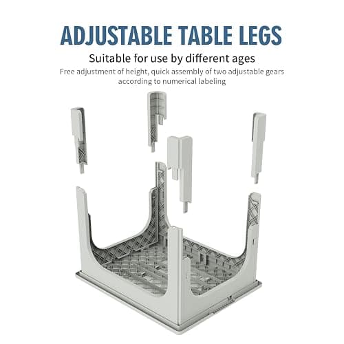 UNICOO® Kids Foldable & Height Adjustable Table Set w/2 Folding Chairs, Compact, Collapsible & Portable, Toddler Activity, Picnic Table, Card Table, Indoor/Outdoor (699) (Light Gray) thumbnail 4