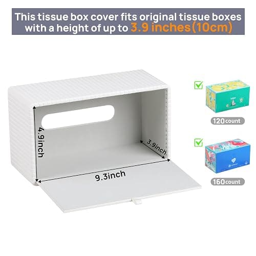 MEIBOOCH PU Leather Tissue Box Cover for up to 3.9" High Boxes, Rectangle Tissue Box Holder for Bathroom Bedroom Living Room Office (Ivory) thumbnail 3