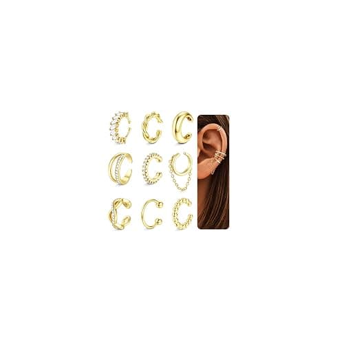 9PCS Ear Cuffs Earrings for Women Non Piercing 14K Gold Plated - Hypoallergenic Adjustable Ear Cuffs Trendy Non Tarnish Clip on Cartilage Fake Earring Stacks Wrap Jewelry - Image 1