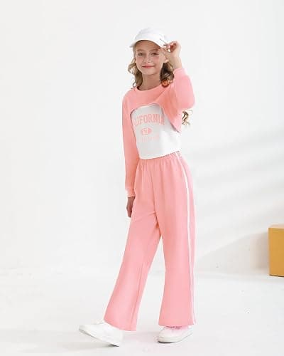 YOURUIKEY Girls 3 Piece Outfits Long Sleeve Crop Shirts & Cami Tops & Sweatpants Sets Fall Clothes Size 8-14Y thumbnail 3