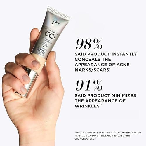 IT Cosmetics CC+ Cream - Natural Full Coverage Foundation With SPF 50+, Color Corrector & Anti-Aging Hydrating Serum, Hyaluronic Acid + Peptides, Lightweight Up To 24H Wear, All Skin Types- 1.08 fl oz thumbnail 7