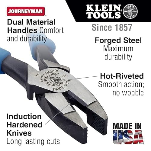 Klein Tools J213-9NE Side Cutter Linemans Pliers, Made in USA, High Leverage, 9-Inch, Streamlined Design, Color Coded thumbnail 2