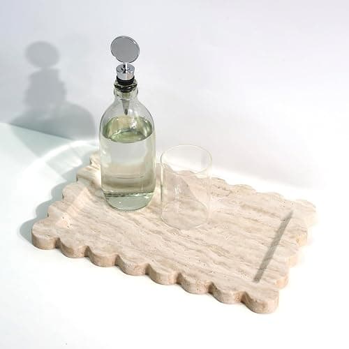 Natural 100% Marble Vanity Tray Luxury Scalloped Marble Storage Rectangle Italian Travertine Tray for Home Decor Stone Tray for Bathroom/Kitchen/Candle Key (Rectangle-11.8 * 7.4-Beige Travertine) thumbnail 9
