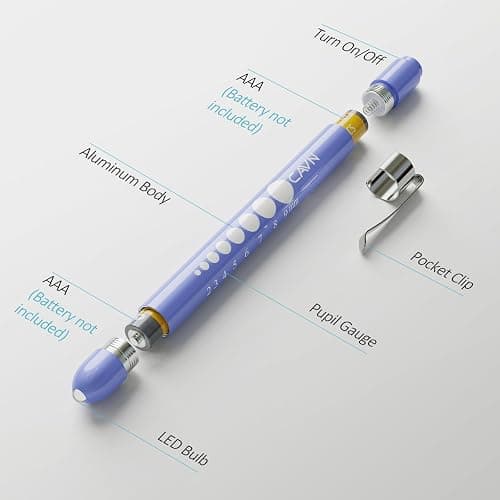 CAVN Pen Light with Pupil Gauge LED Penlight for Nurses Doctors, 2 Pcs Reusable Medical Penlight for Nursing Students (White/Bluish Purple) thumbnail 2