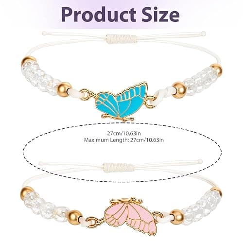 simarro 2pcs Matching Bracelets, Butterfly Friendship Bracelets Adjustable Strand Best Friends Bracelet, Handmade Charm Couples Jewelry Gifts for Women Couples Friend thumbnail 3
