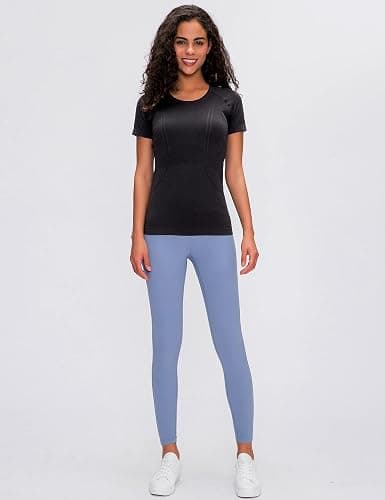 LUYAA Women's Workout Tops Long Sleeve Shirts Yoga Sports Breathable Gym Athletic Top Slim Fit - X-Small - Black-short thumbnail 3