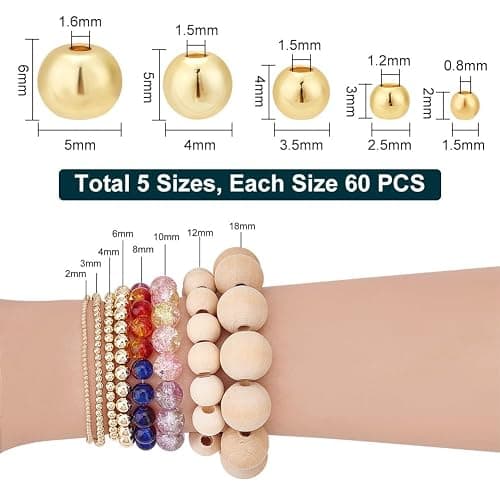 PH PandaHall 300pcs 18K Gold Plated Spacer Beads, 5 Sizes Smooth Long-Lasting Spacer Beads Metal Round Beads Brass Loose Beads for DIY Bracelet Necklace Earring Jewelry Making, 2/3/4/5/6mm thumbnail 3