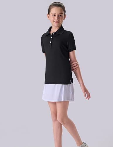 3 Pack Youth Girls' Performance Polo Shirts, Short Sleeve Pique Collared Kids School Uniform Tops - Pink/Black/White - Large thumbnail 2