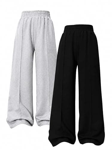 Kxuryueo Teen Girls Sweatpants 2 Pack Wide Leg Baggy Sweat Pants with Pockets Size 7-16 - Image 1