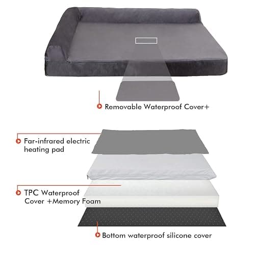 HEATFOX Upgraded Heated Dog Bed L-Shaped Chaise,12V Safe Voltage Arthritis Dog Bed with Memory Foam, Heated Pet Bed with Waterproof Cover for Medium, Large Dogs/M thumbnail 4