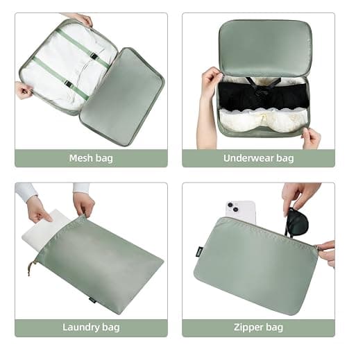 BAGAIL 10 Set Packing Cubes Various Sizes Packing Organizer for Travel Accessories Luggage Carry On Suitcase-Matcha Green thumbnail 6