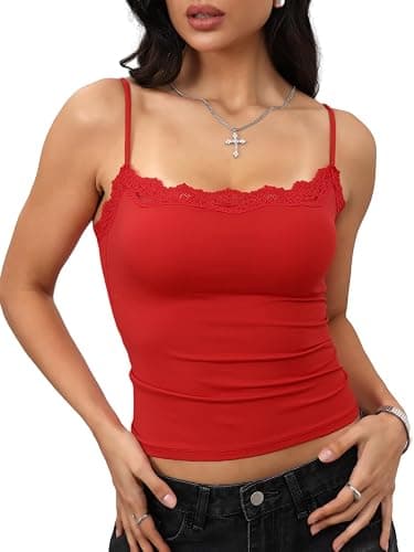 Starrylion Padded Lace Cami Top Double Lined Sexy Tank Top Spaghetti Strap Club Party Shirt - Image 1