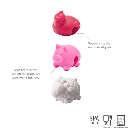 Tovolo Silicone Pot Lid Lifter Holder Farm Animals Heat Resistant Spill Proof Kitchen Gadget to Prevent Boiling Over and Release Steam Cute Decorative Pan Cover Stand Pot Clip Keeps Lid Open, Set of 3 thumbnail 3