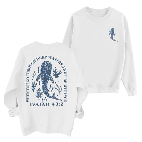 Sulayesh Christian Whale Shark Sweatshirts for Women Jesus God Bible Verse Hoodie Religious Faith Graphic Long Sleeve Shirts - Image 1