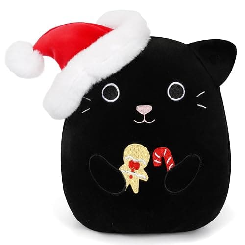 Zcstioxl Christmas Cat Plush, Black Cat Stuffed Animal Toy, Cute Christmas Plush Stuffed Cat Doll, Soft Gingerbread Plush Pillow for Girls Boys Adults - Image 1