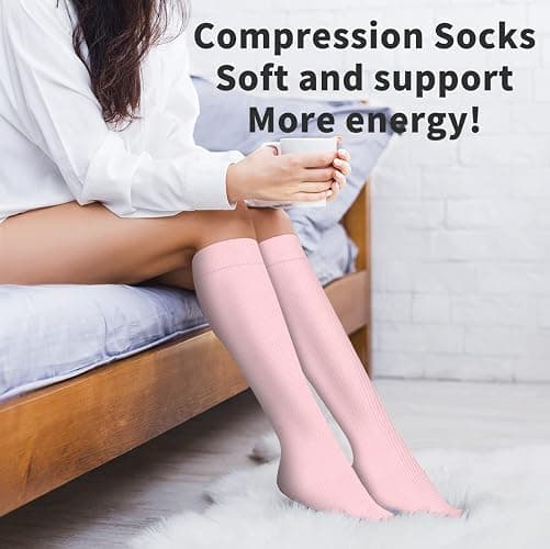 COOLOVER Copper Compression Socks for Women and Men(6 Pairs)-Best Support for Running, Athletic, Travel - 02 Black/Navy/Gray/White/Red/Pink - Large-X-Large thumbnail 4
