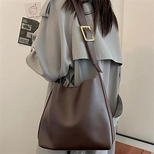 Women's Solid Color Tote Bag Two-Piece Set, Fashionable Bucket Large Capacity Casual Two-Piece Shoulder Messenger Bag thumbnail 6