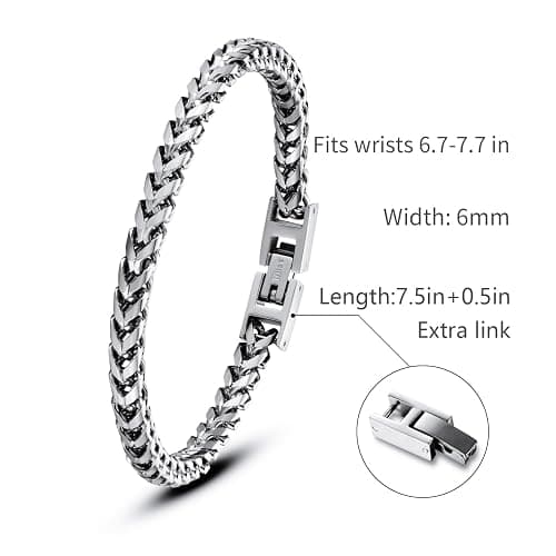 LUCKY2+7 Mens Bracelet - Stainless Steel Fold Over Clasp Franco Chain Bracelets for Men Jewelry Gifts for Dad Grandpa Husband thumbnail 2